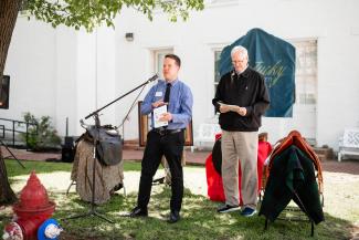 Jim Seaver with Mayor Gary Hunt at Historical Marker Dedication