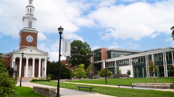 Sunny day looking at Memorial Hall and Rosenberg Law building